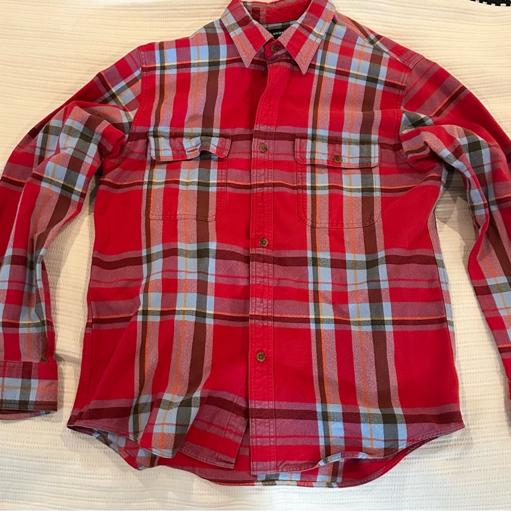 Lands End Mens Long Sleeve Multicolor Plaid Flannel Size Medium (15-15.5)